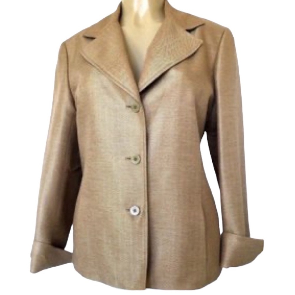 Lafayette 148 Gold Metallic Thread 3 Button Blazer Suit Coat